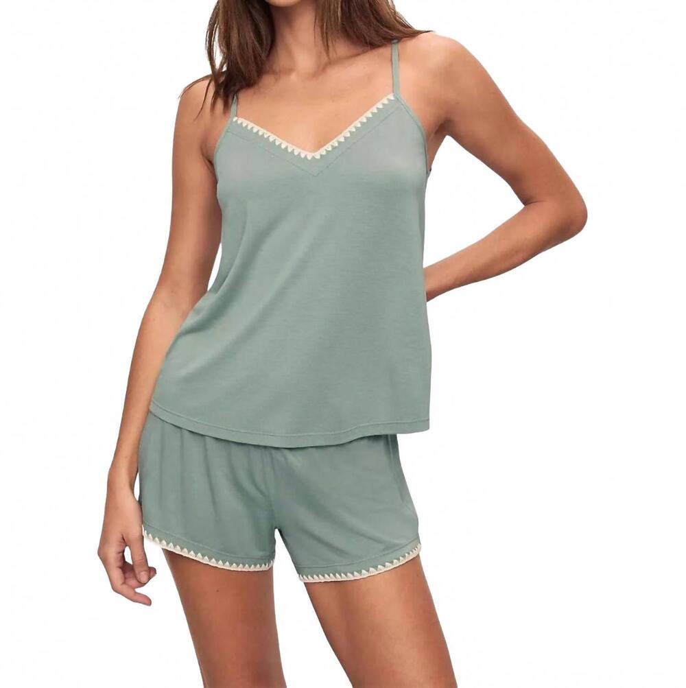 NEW EBERJEY frida cami shorts pajama set in eucalyptus / ivory